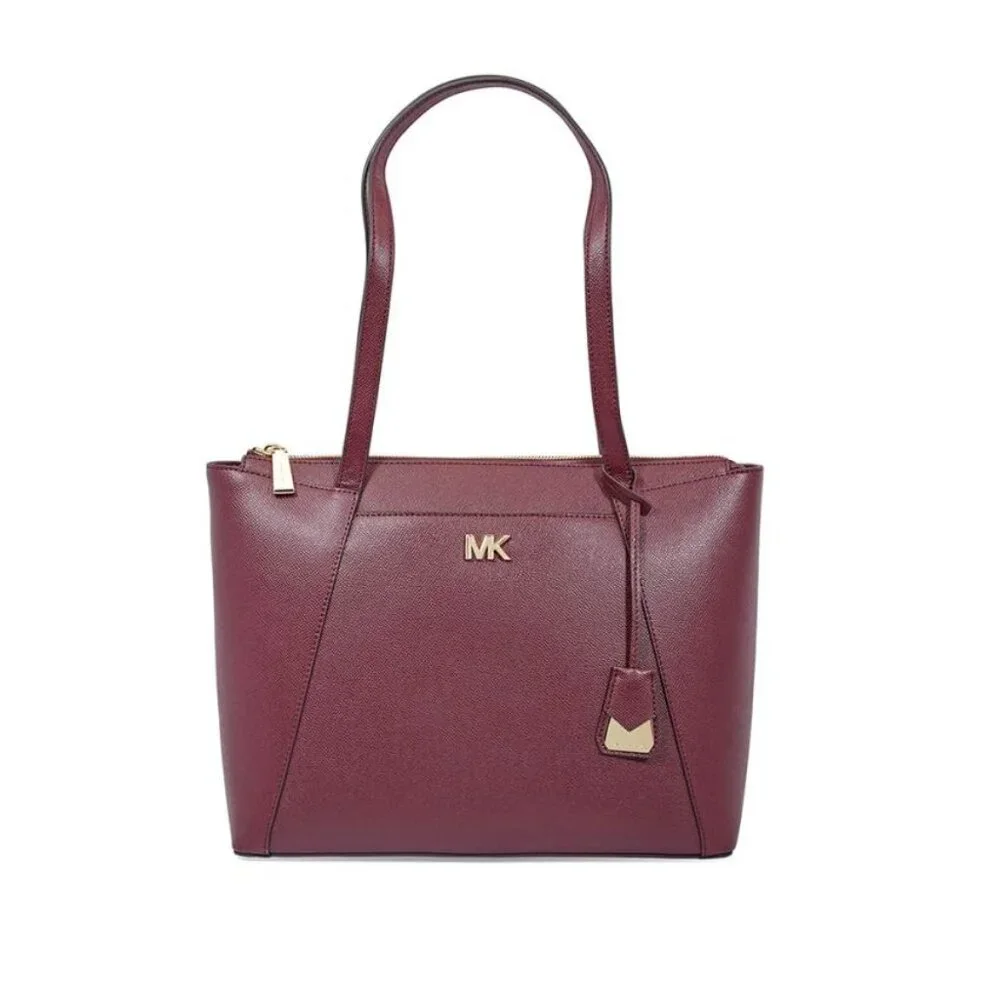 MICHAEL Michael Kors Oxblood Maddie Medium Crossgrain Leather Tote Bag - Picture 1 of 15